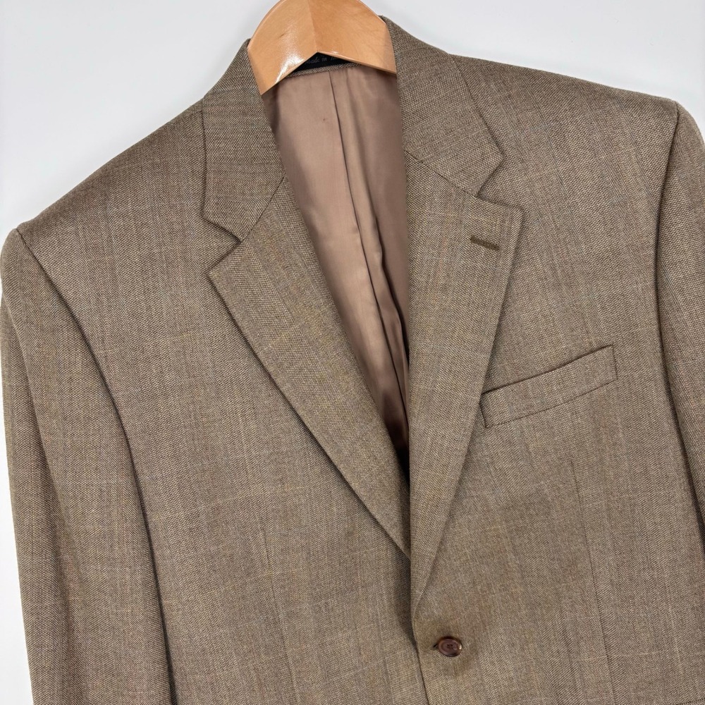 Lauren Ralph Lauren Silk Wool Herringbone Plaid Blazer Men 44R Brown Sport Coat